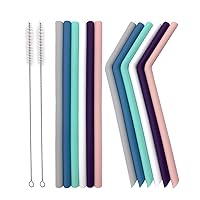 Senneny Set of 12 Silicone Drinking Straws for 30oz and 20oz - Reusable Silicone Straws BPA Free Extra Long with Cleaning Brushes- 6 Straight + 6 Bent- 8mm diameter