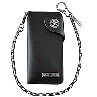 Genuine Leather star Snap Card Money Men's Long Wallet With chain