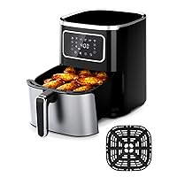 Air Fryer Oven 5.28 Qt, 6-in-1 Digital Display Compact Cooker，Space-saving, Nonstick and Dishwasher Safe Basket, Stainless Steel