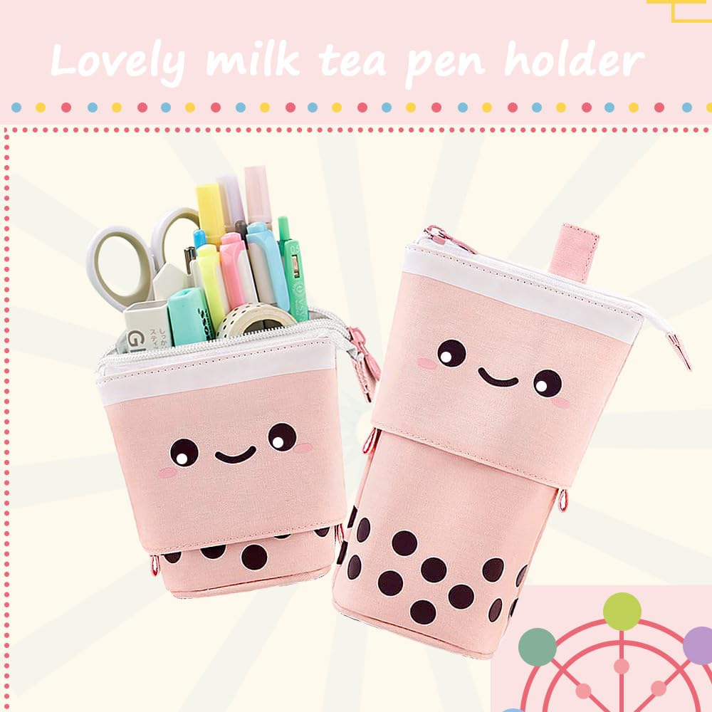 1 Set Cute Boba Milk Tea Telescopic Pen Bag Gel Pens Pencil Holder  Stationery Case Stand Up Pencil Case Pen Box Stationery Pouch - AliExpress