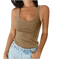 Sleeveless Vest for Women Summer Fall Crew Neck Slim Tunic Cropped Crochet Cami Tank Striped Top Vests Women 2024
