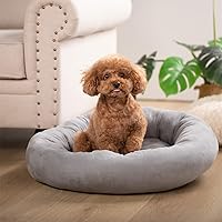 KASENTEX Dog Bed, Round Dog Beds for Medium Dogs, Donut Dog Bed Anti Slip & Machine Washable - Grey 23x23 Inches