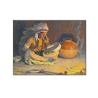 Posters Vintage Poster American Indian Pottery Making Poster Native American Poster (2) Canvas Painting Posters And Prints Wall Art Pictures for Living Room Bedroom Decor 12x16inch(30x40cm) Frame-sty