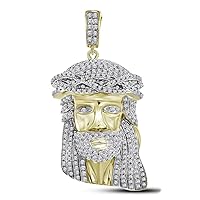 The Diamond Deal 10kt Yellow Gold Mens Round Diamond Jesus Christ Messiah Charm Pendant 1-1/3 Cttw