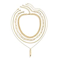 Layered Necklaces For Women Girls Choker Wide Collar 14K Gold Plated Multi-Layer Necklace Chunky Paperclip Snake Herringbone Chain Rhinestone