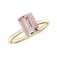 Natural Morganite Emerald Cut Ring for Women Girls in Sterling Silver / 14K Solid Gold/Platinum