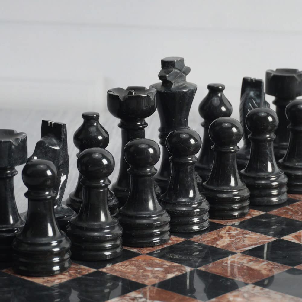 RADICALn Marble Big Board Games Complete Black and Marinara Chess Figures - Suitable for 16-20 Inches Chess Board - Antique 32 Chess Figures Set - Completely Marble Handmade Non-Wooden Chess Pieces