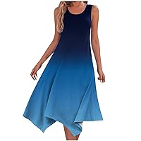 Gradient Irregular Hem Tank Dress Womens Summer Sleeveless Scoop Neck Midi Dresses Casual Beach A-Line Sundress