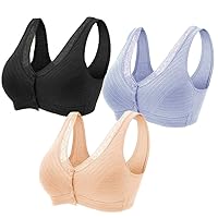 QULSE 3Pack Everyday Cotton Snap Bras - Women's Front Easy Close Builtup Sports Push Up Bra with Padded QULSE 3Pack Everyday Cotton Snap Bras - Women's Front Easy Close Builtup Sports Push Up Bra with Padded