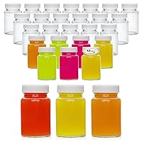 Juice Shot Bottles Set,2 Oz Wide Mouth Jars for Juicing,Beverage Storage,Ginger Shot,Jam,Honey,Clear Glass Container with White Caps,Reusable,Leak Proof-48-Pack
