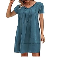 Women Summer Casual Swing T Shirt Dresses Beach Cover up Loose Dress 2024 Short Sleeve V Neck Cotton Linen Dresses