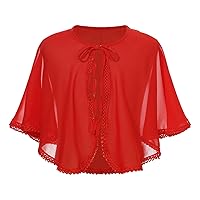 Girls Elegant Bolero Cardigan Shrugs Sheer Lace-up Shawl Top Summer Chiffon Outwear Jacket Coat Party Dress Cover Up