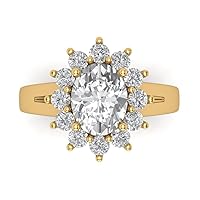 2.46 ct Oval Shape VVS1 Clear Simulated Diamond Solid 18K Yellow Gold Halo Solitaire with Accents Anniversary Promise ring