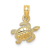 14k Gold Sea Turtle High Polish and Textured Charm Pendant Necklace Measures 13x11.15mm Wide 2mm Thick Jewelry for Women