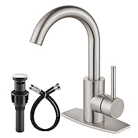 Airuida Bar Sink Faucet Single Hole Single Handle Bathroom Sink Faucet Kitchen Small Prep Wet Farmhouse RV Lavatory Vanity Mixer Tap 360 Degree Swivel Spout with Pop Up Drain Brushed Nickel
