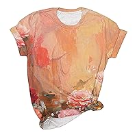 Women's Graphic Tees, Womens Casual Summer Tops Floral Printed Short Sleeve Cute T Shirts Tops Dressy Blouses
