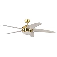 Ceiling Fan Melton Brass 52 inch with Light and Remote Control Blades White