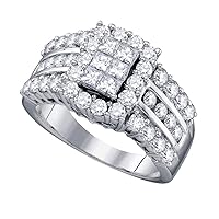 The Diamond Deal 14kt White Gold Princess Diamond Cluster Bridal Wedding Engagement Ring 2 Cttw