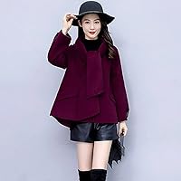Women's Short Pea Coat - Fashion Cloak Shawl Spring Autumn Warm Wine Red Fleece Coat, Ladies Loose Plus Size Jacket