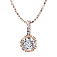 FINEROCK 1/5 to 1/3 Carat Diamond Solitaire Pendant Necklace in 14K Gold (Included Silver Chain)