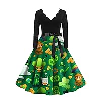 Body Con Dress Women, Vintage Classic Long Sleeve St. Patrick's Day Print V-Neck Swing Dress Casual for Women Sequin Shirt Bodycon Tank Wedding Maxi Shirt Bodycon Tank Maxi (XXL, Fluorescent Green)