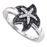 The Diamond Deal 10k White Gold Black Color Enhanced Diamond Womens Starfish Nautical Animal Ring Unique 1/5 Cttw