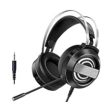 Q9 USB Wired Headsets Stereo Gaming Headset Haptic Bass with Microphone PU Leather Earbuds Material Headphones for PC/PS4/XBOX One/NS Black (No Light Version)