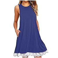 Sundress for Women Casual Beach Cover Up Dress Sleeveless Summer Tank Dress Lace Trim Hem Flowy Swing Mini Dress with Pockets