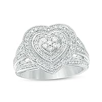 1/3 Cttw Composite Diamond Double Heart Frame Vintage-Style Ring in Sterling Silver (0.33 Cttw, Color : J, Clarity : I3)