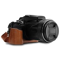 MegaGear MG1534 Nikon Coolpix P1000 Ever Ready Leather Camera Half Case and Strap - Dark Brown, Compact,DarkBrown