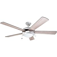 Prominence Home Bolivar, 52 Inch Modern LED Ceiling Fan with Light, Pull Chain, Dual Mounting Options, Dual Finish Blades, Reversible Motor - 80100-01 (Chrome)