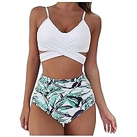 Two Piece Swimsuit for Women High Waisted Tummy Control Bathing Suit Full Coverage Front Cross Push Up Sexy Bikini Sets