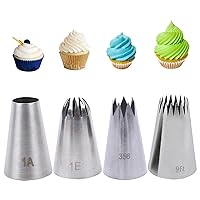 4Pcs Piping Tips, Stainless Steel Frosting Tips, Cake Decorating Tips, Stainless Steel Baking Tools Reusable for Cupcakes Cakes Cookies Decorating & DIY Cookie Decorating (Silver)