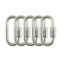 Stainless Steel D Shape Quick Link 1/8 inch, Locking Carabiner Chain Connector Keychain Buckle, Pack of 5