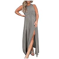 Dresses for Women 2023 Loose Fashion Solid Color Plus Size Dress Sexy Sleeveless Hanging Neck Side Split Dress