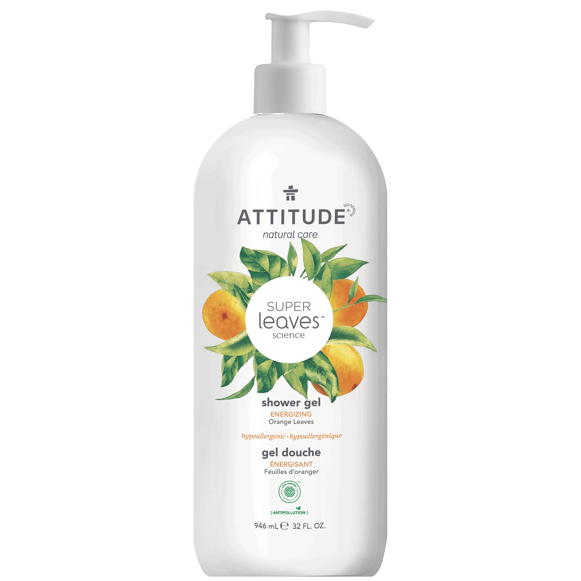 ATTITUDE Body Wash, EWG Verified, Plant- and Mineral-based Ingredients, Vegan and Cruelty-free Shower Soap, Orange Leaves, 32 Fl Oz (Pack of 6) (11598)