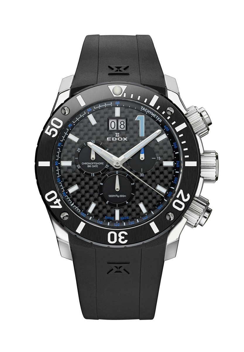 Edox Men's 10020 3 NBU Class 1 Chronograph Big Date Black Dial Watch