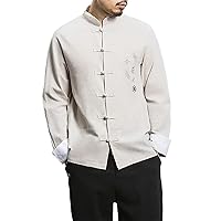 Chinese Traditional Clothing Men's Hanfu Retro Full Sleeve Collar Linen Shirt Tang Suit Hanfu Tops