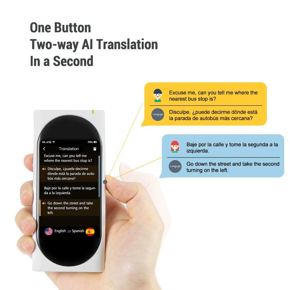 Langogo Genesis Portable Language Translator Device, 100+ Languages Pocket Translator, Real-time Voice Translator with Offline Translation, Built-in Data, 3.1inch Retina Display Traductor, White