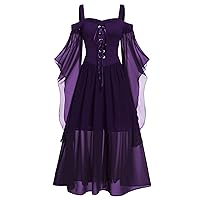 FQZWONG Gothic Clothes for Women Spaghetti Strap Bat Sleeve Vintage Long Dress
