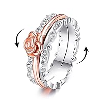 Filigree Sunflower Fidget Rings for Anxiety 925 Sterling Silver Sunflower Cross Moonstone Moss Agate Spinner Rings for Women Anti Stress Mood Rings Gifts Band Wide