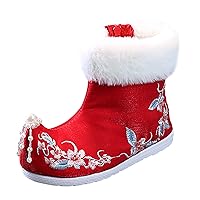 Toddler Gilrs Rubber Sole Warm Winter Snow Boots Embroidery Print Cloth Boots Toddler Girl Winter Boots