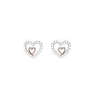 Jewels Two Tone Gold 0.34 Carat (I-J Color, SI2-I1 Clarity) Natural Diamond Double Heart Stud Earrings