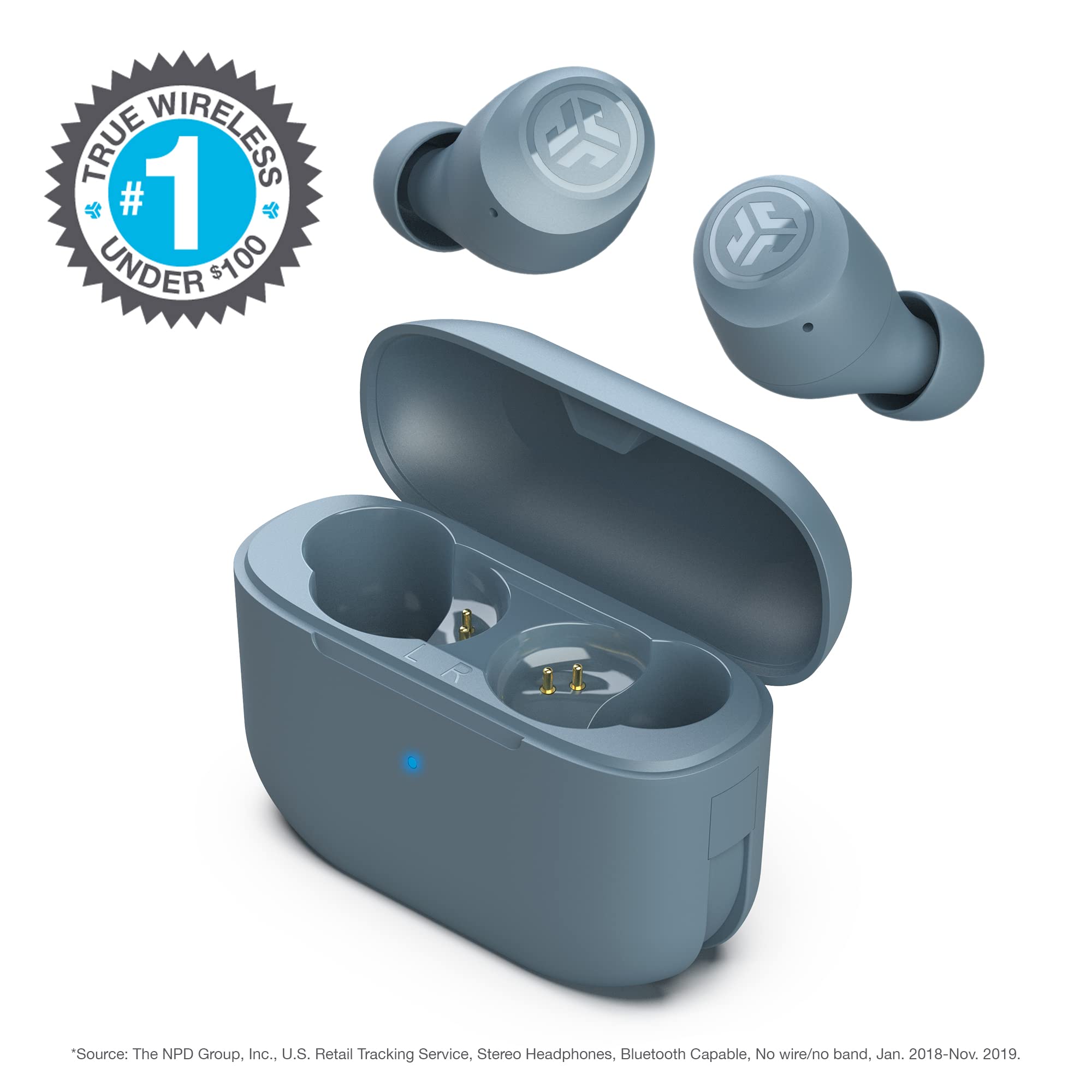 JLab Go Air Pop True Wireless Bluetooth Earbuds + Charging Case | Slate | Dual Connect | IPX4 Sweat Resistance | Bluetooth 5.1 Connection | 3 EQ Sound Settings Signature, Balanced, Bass Boost