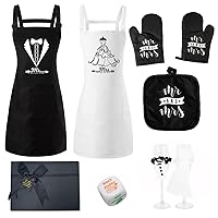 6PC Mr & Mrs Aprons Gift Set for Couple, Wedding Engagement & Bridal Shower Gifts Kits with Kitchen Accessories