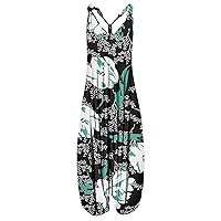Plus Size Jumpsuits For Women Dressy Party, Women's Casual Floral Overalls Loose Sleeveless Strappy, S XXXXXL