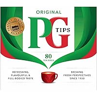 PG Tips Black Non-Pyramid Tea Bags, 80 Count (Pack of 1)