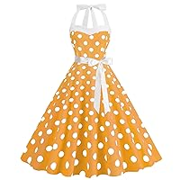 Women 50s Vintage Polka Dot Halter Cocktail Swing Dress Buttons Floral 1950s Rockabilly Prom Tea Party Dress