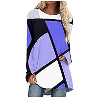 Fall Long Sleeve Shirts for Women Loose Pullover Crew Neck Sweatshirts Dressy Casual Tunic Tops Printed Blouse