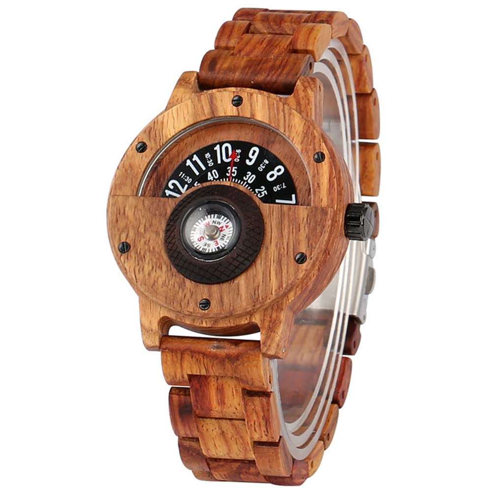 Men's Wooden Bamboo Watch Lightweight Handmade Turntable Compass Quartz Sports Watches
